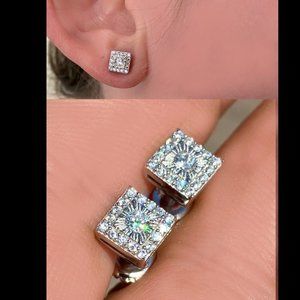 UNISEX Real Solid Sterling Silver Iced Earrings